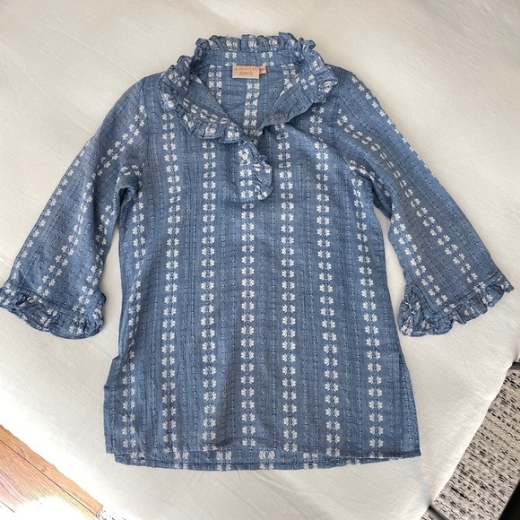 Rungolee Jacqueline Embroidered Cotton 3/4 Sleeve Blouse in Blue, XXS - Picture 3 of 6
